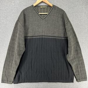 Principe Mens XL Wool Blend V Neck Sweater Made in Italy Striped Colorblock Gray